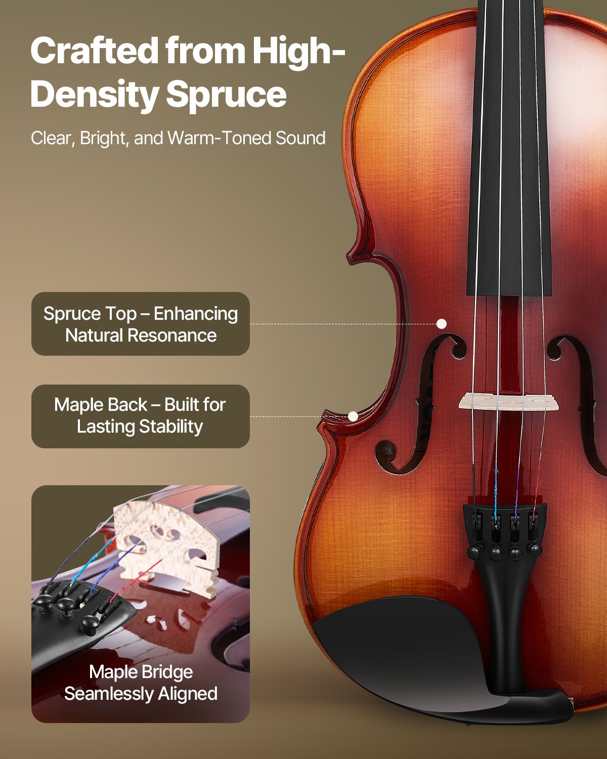 Violin 4/4 Full Size For Adults, Violin Fiddle Set For Beginners Student With Hard Case,Rosin, Bow,Shoulder Rest,Bridge,Extra Strings,Professional Solidwood Instrument (Glossy Brown)