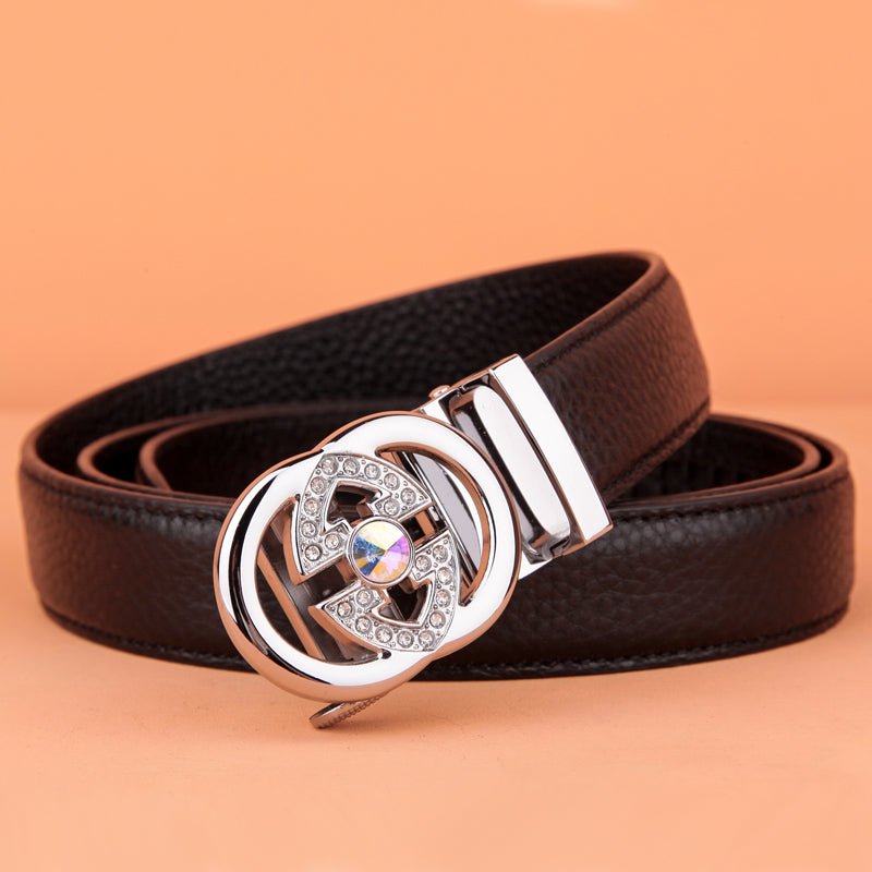 First Layer Cowhide Leather Automatic Buckle Belt Ladies