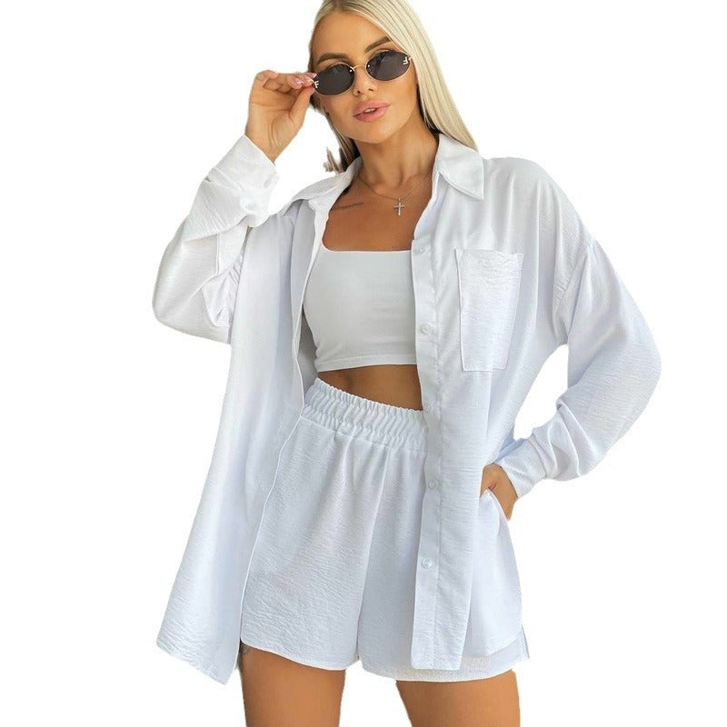 Long Sleeve Shorts Loose Casual Women's Two-piece Suit