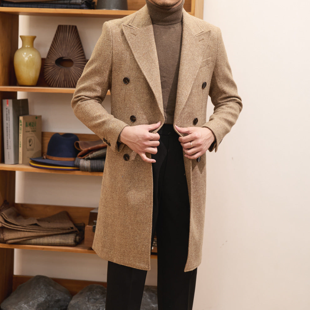 Brown Warm Wool Double Breasted Slim Jacket