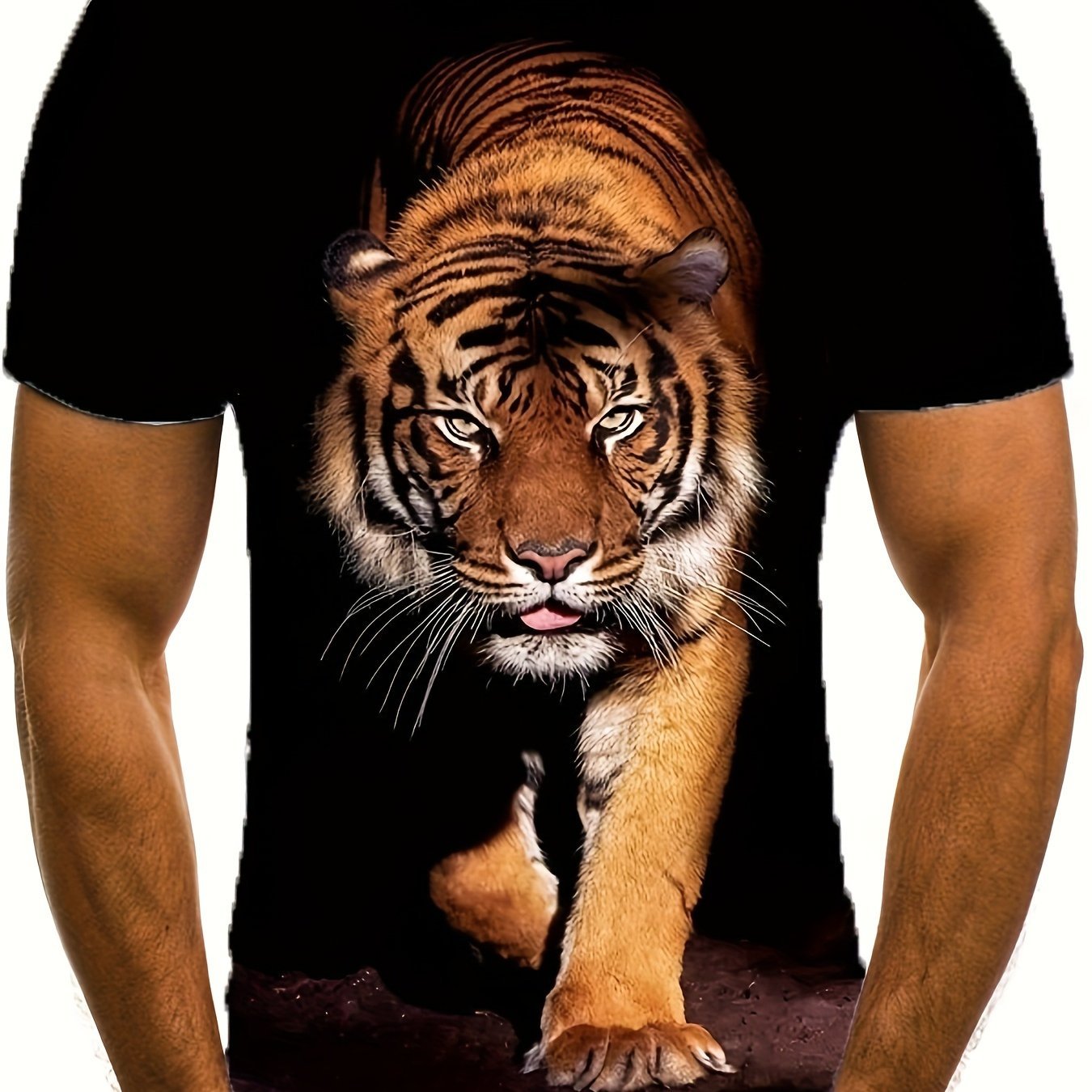3D Tiger Printed Men's Fashionable Short Sleeved Round Neck T-shirt, Summer Outdoor