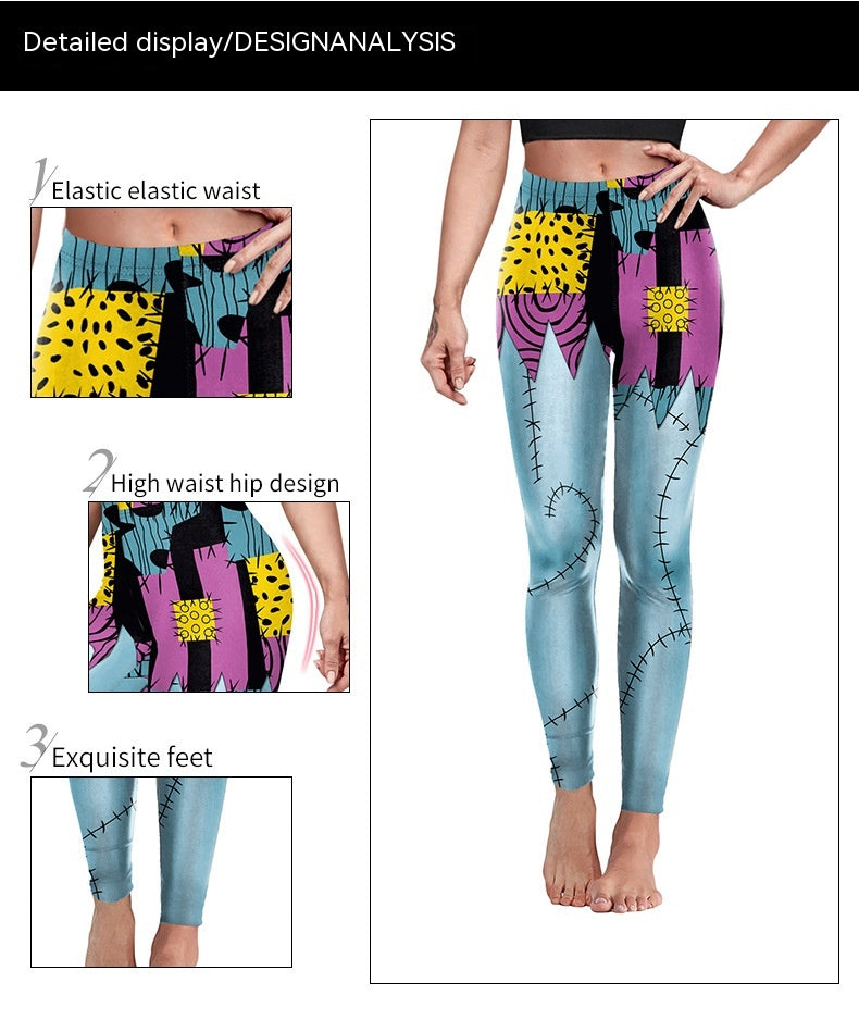 Christmas Horror Night Leggings with Sally Halloween Print - Digital Hip Shaping Pants