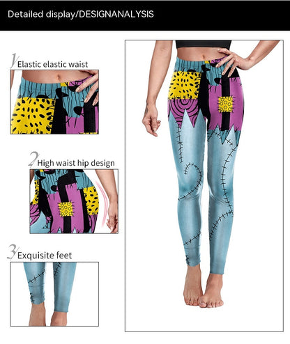 Christmas Horror Night Leggings with Sally Halloween Print - Digital Hip Shaping Pants