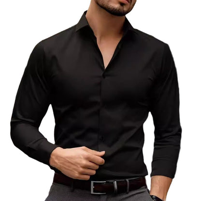 Long Sleeve Casual Business Lapel Shirt Solid Color