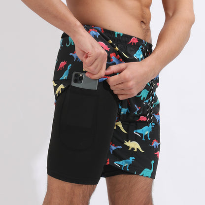 Pantalones cortos de playa con estampado degradado Pantalones cortos deportivos casuales de doble capa