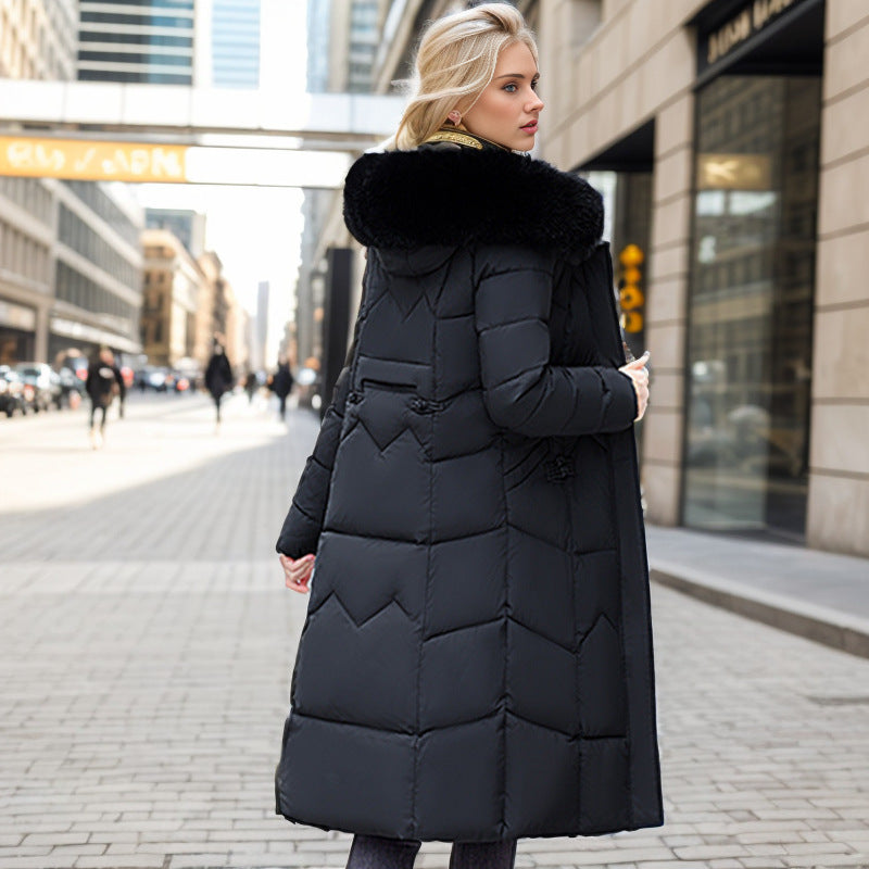 Warm and Elegant Women Long Coat with Thick Fur Collar