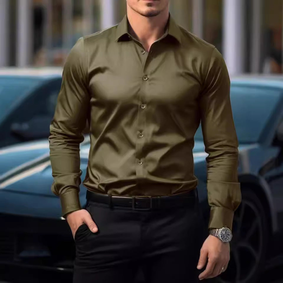 Long Sleeve Casual Business Lapel Shirt Solid Color