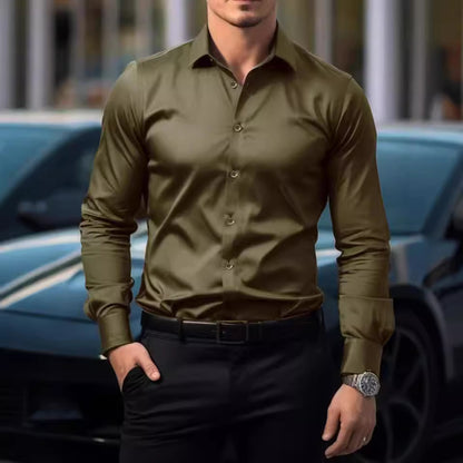 Long Sleeve Casual Business Lapel Shirt Solid Color