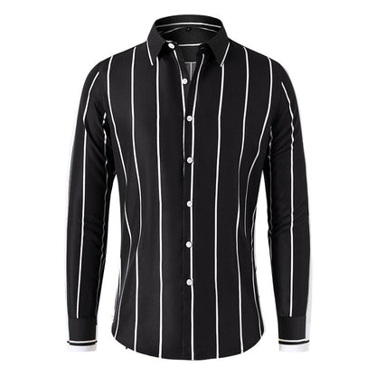 Striped Men's Fashion Long Sleeve Handsome Casual Shirt