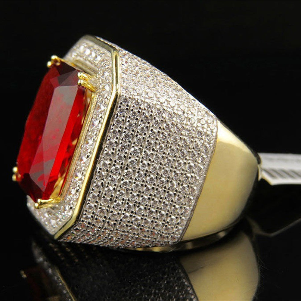 Brilliant Zirconium Red Corundum Ring Inlaid