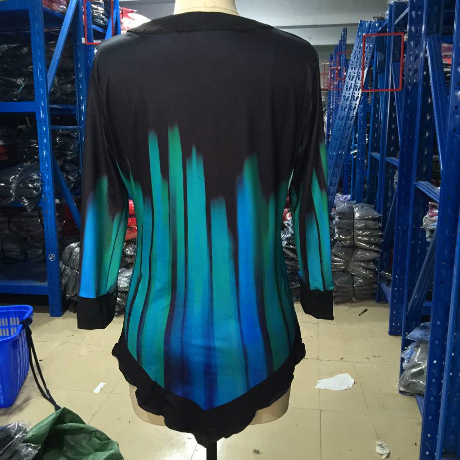 Camiseta holgada irregular con cuello en V y estampado de posicionamiento de moda para mujer