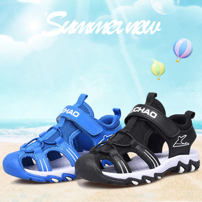 Sandales Garçons Baotou Été Semelle Souple Noir Chaussures de Plage pour Enfants Sandales Garçons Antidérapantes