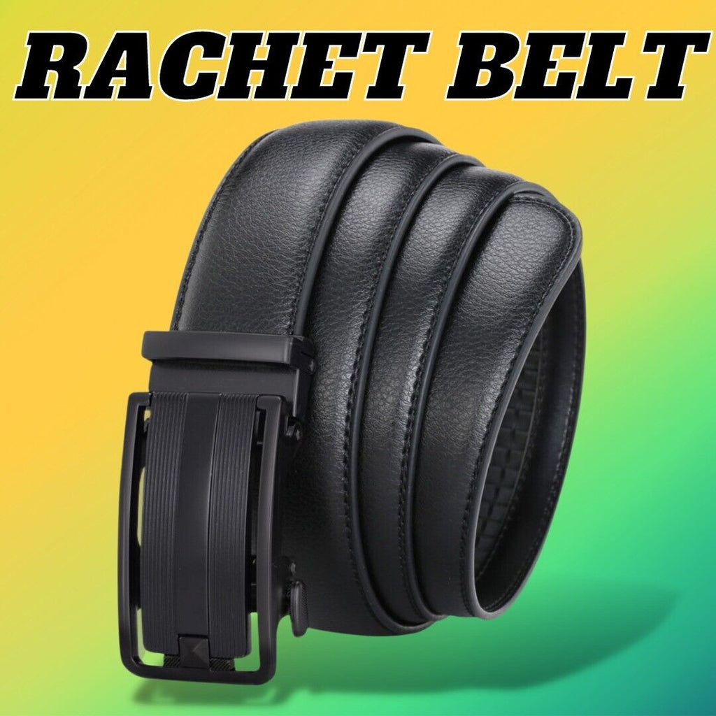 Men's Leather Ratchet Belt with Slide Buckle