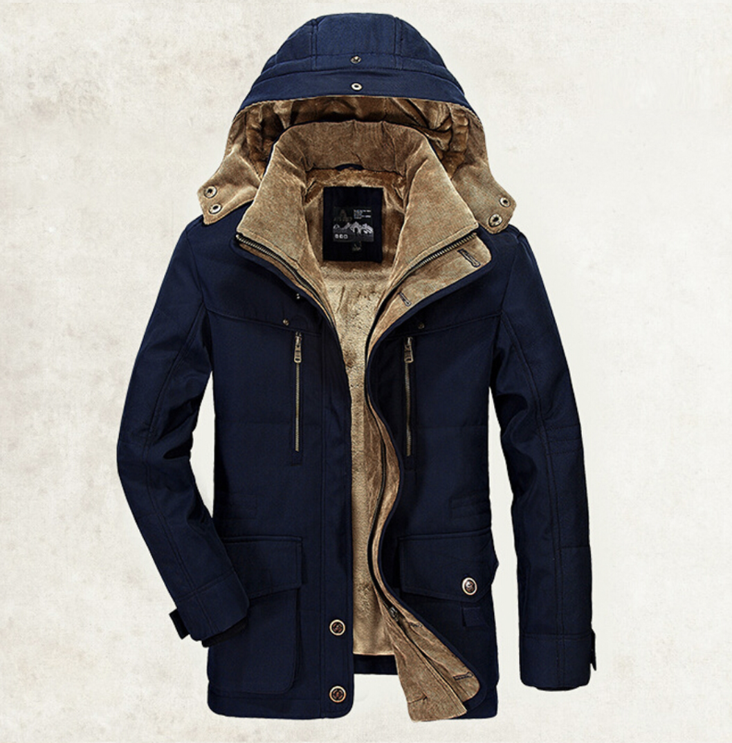 Thickened Multi-pocket Hooded Men's Cotton Coat