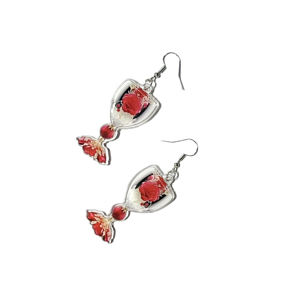 Rose Wine Glass Acrylic Earrings