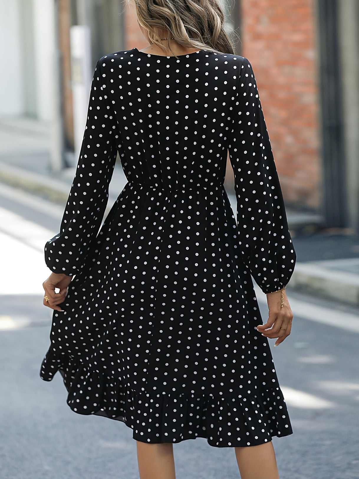 Women Polka Dot Long Sleeve Dress