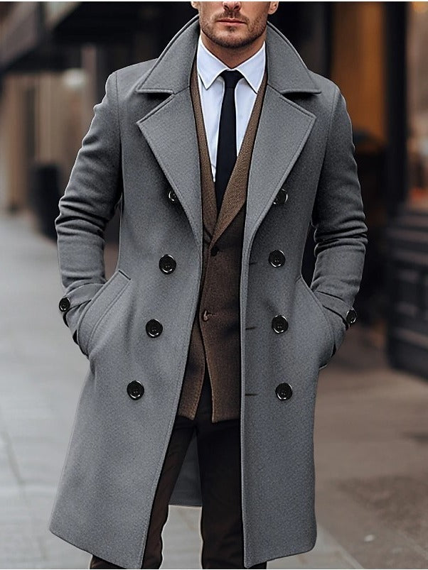 Men Woolen Long Coat Double Breasted