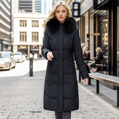 Warm and Elegant Women Long Coat with Thick Fur Collar