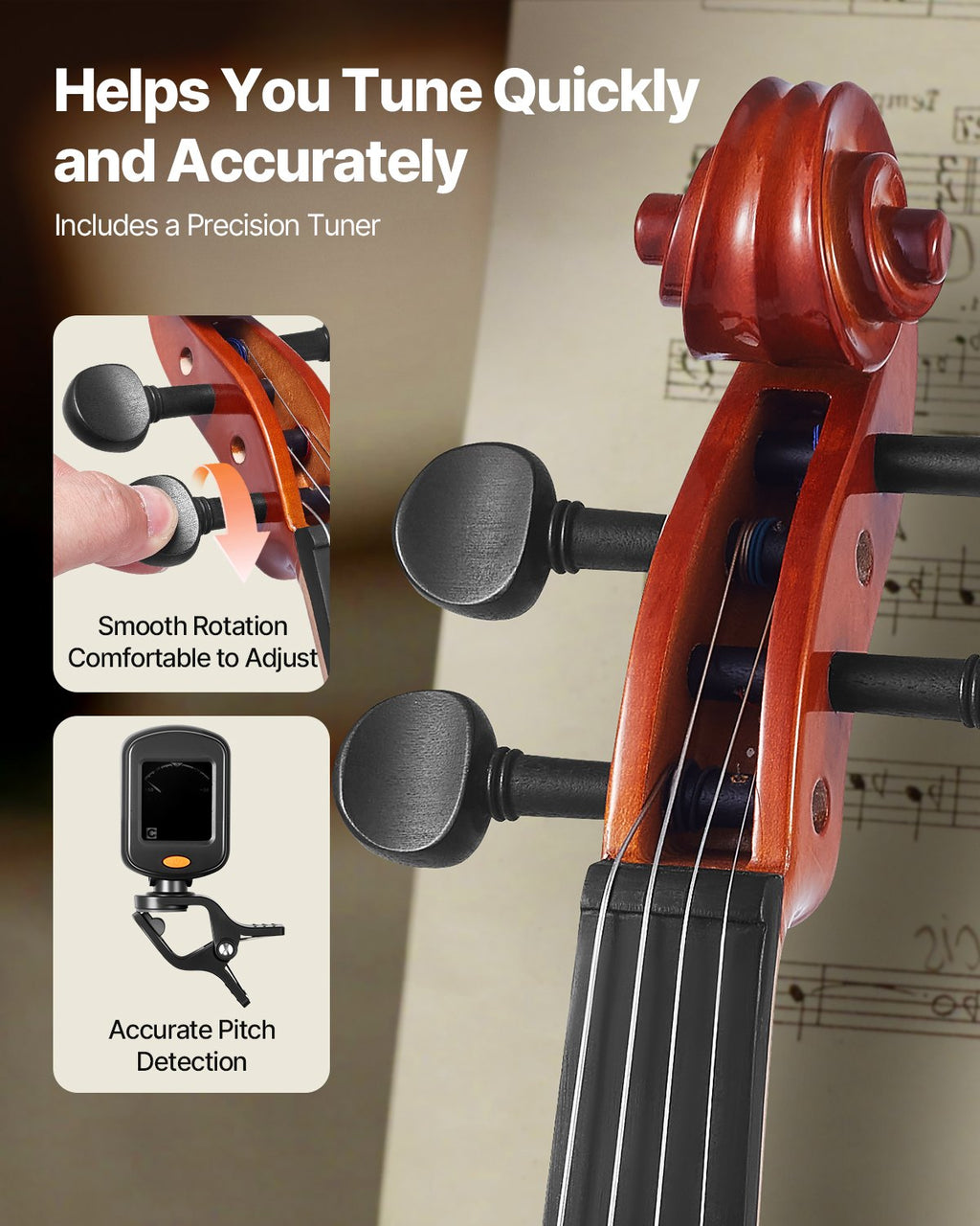 Violin 4/4 Full Size For Adults, Violin Fiddle Set For Beginners Student With Hard Case,Rosin, Bow,Shoulder Rest,Bridge,Extra Strings,Professional Solidwood Instrument (Glossy Brown)