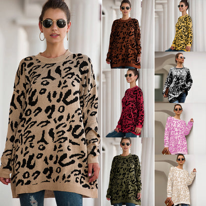 Loose Leopard Print Sweaters With Long Sleeves