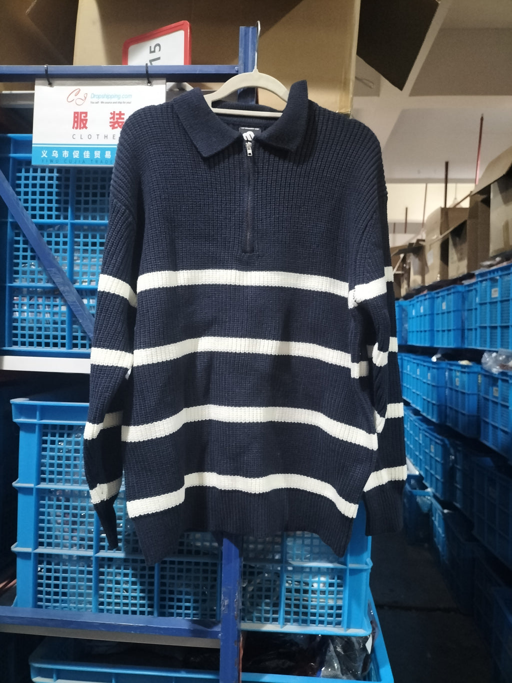 Half Zipper Contrast Color Knitwear Men's Loose Polo Collar Sweater