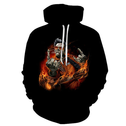 3D Color Skull Printed Hood Pocket Pullover Sweater