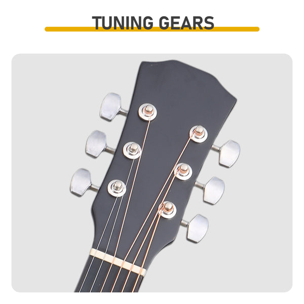 Matte Black 41-inch Dreadnought Barrel-shaped Cutaway Acoustic Guitar With Pick, Strings, Capo, Gig Bag, Tuner, Wrench Tool, And Shoulder Strap