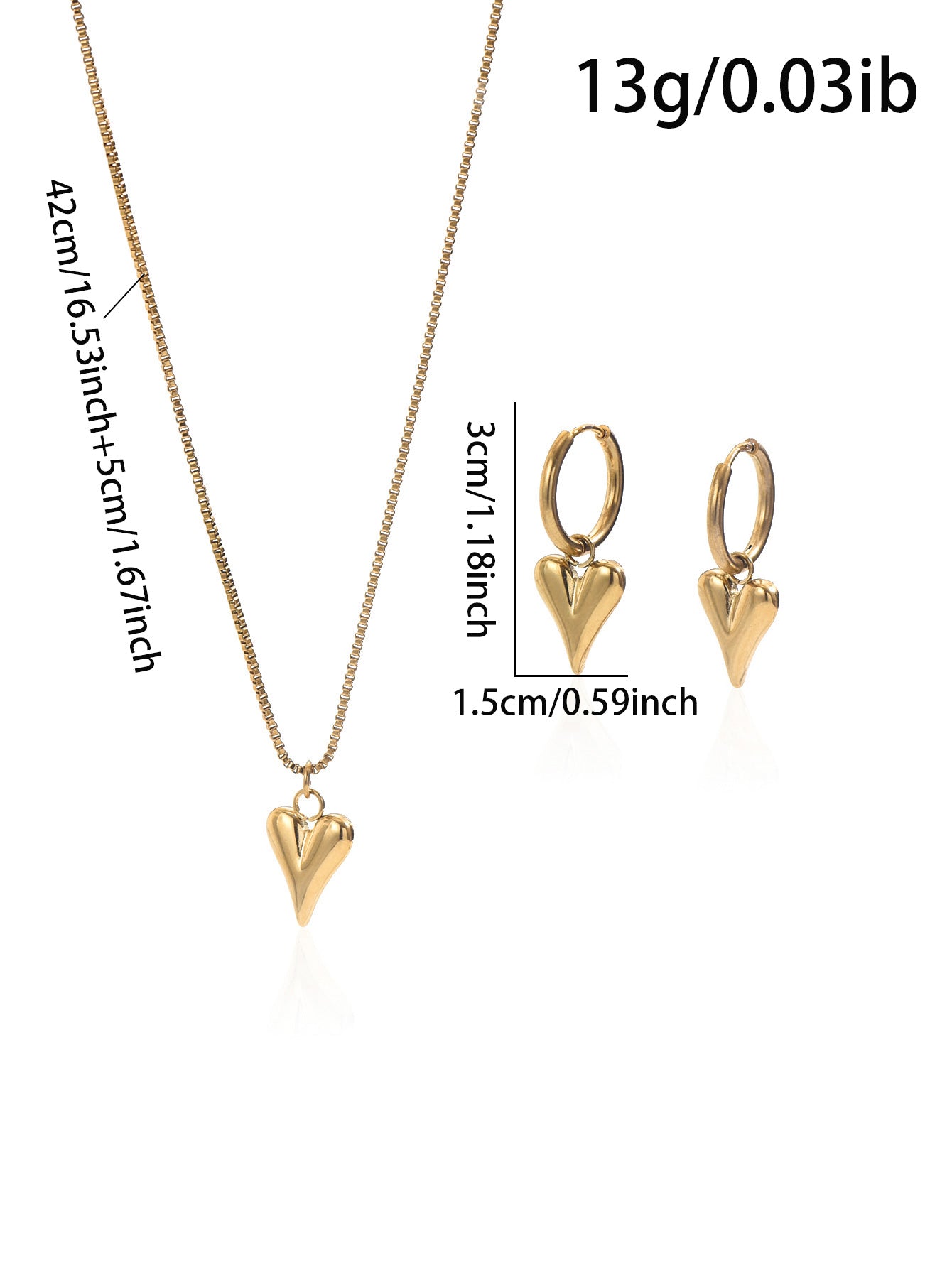 18K Gold Plated Stainless Steel Heart Jewelry Set For Women-Waterproof Hypoallergenic