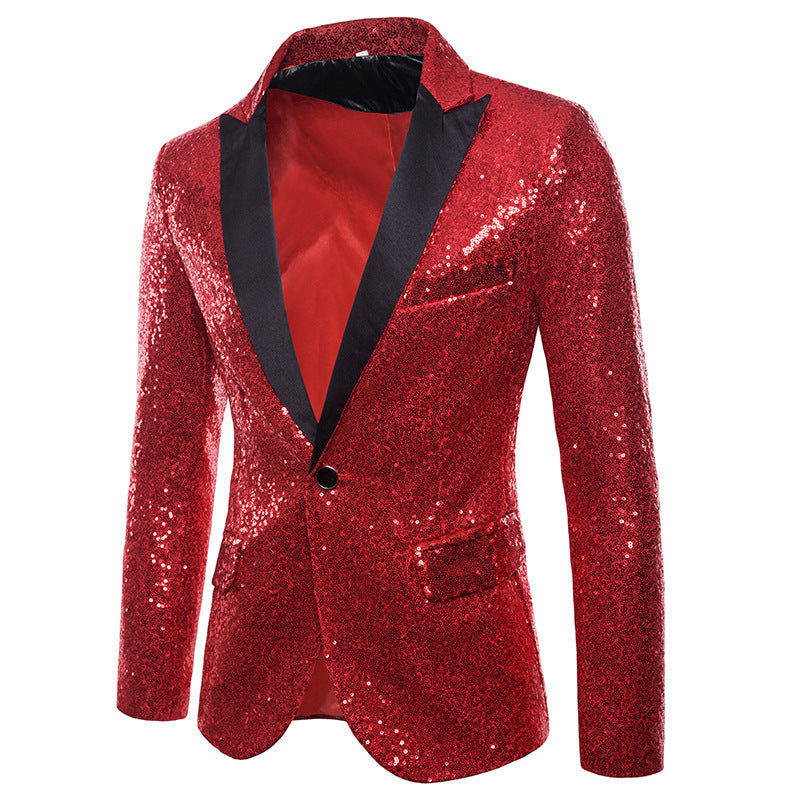Men Banquet Stage Costume Bar Sequin Suit
