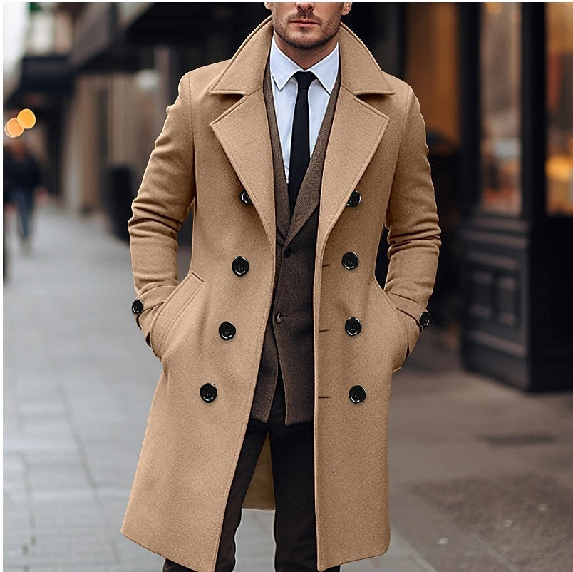 Men Woolen Long Coat Double Breasted