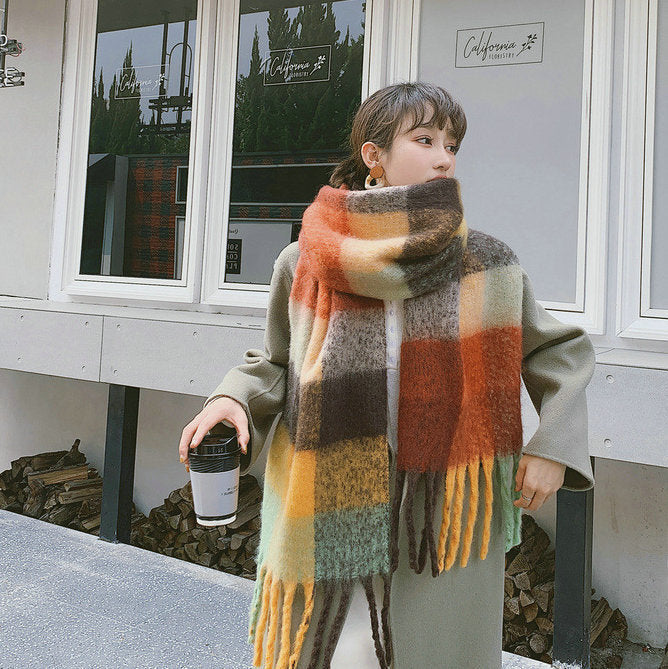 Fashion Striped Mohair Plaid Scarf For Women