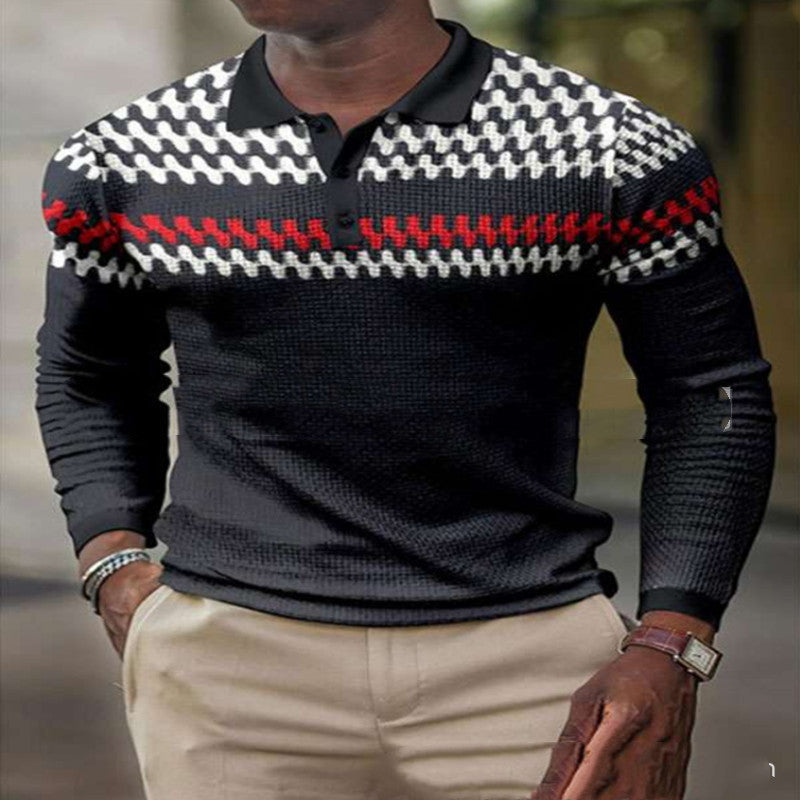 3D Digital Pattern Lapel POLO Long Sleeves