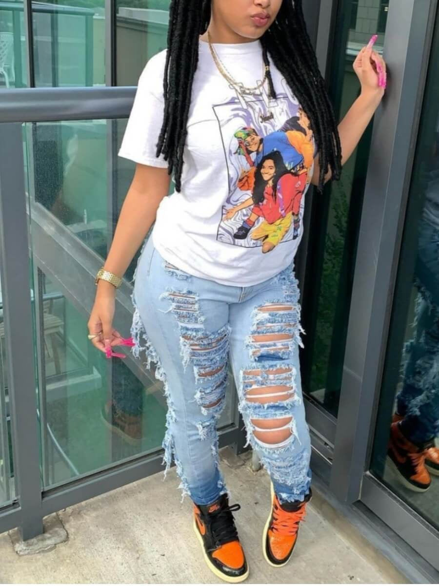 Women's Ripped Slim-Fit Gradient Jeans