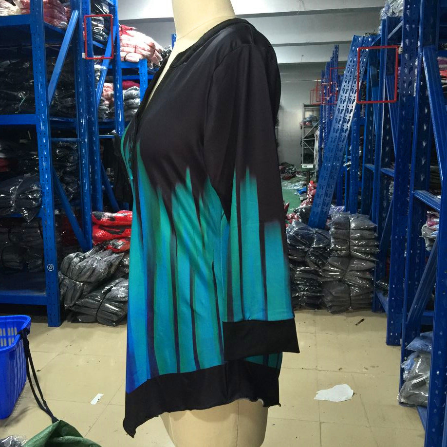 Camiseta holgada irregular con cuello en V y estampado de posicionamiento de moda para mujer