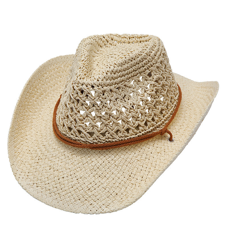 Western Cowboy Hat Foldable Hollow Raffia Hat Men And Women
