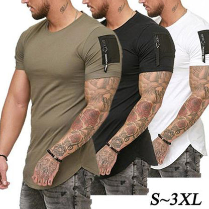 Men sports slim solid color round neck short sleeves T-shirts