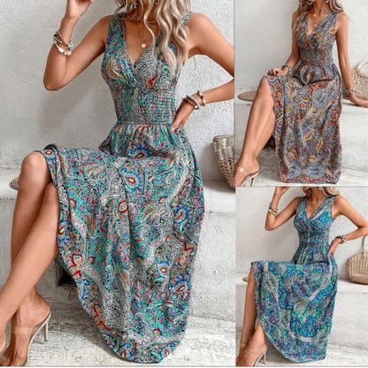 Women High Waist Sleeveless Bohemian Dress