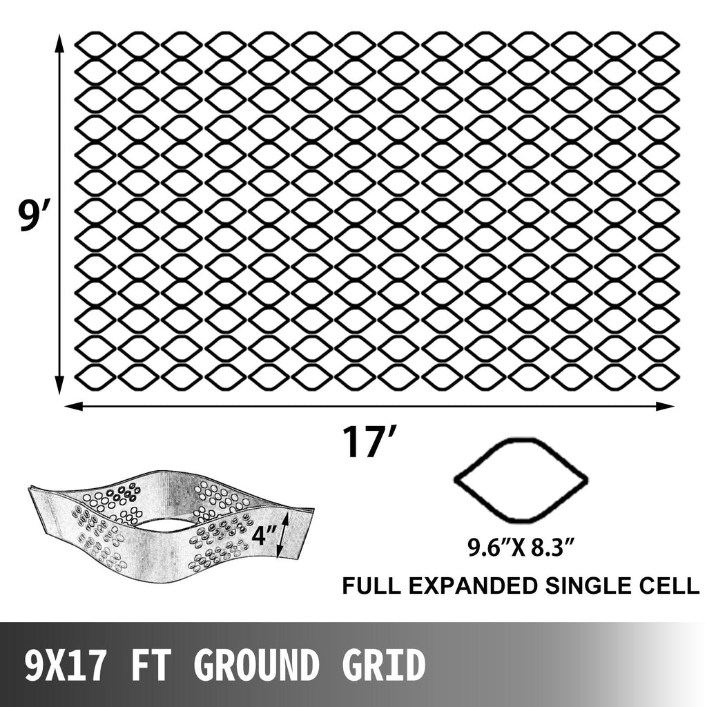 VEVOR Geo Grid Ground Grid 9x17 Ft, Geo Cell Grid 4 Inch Thick, Gravel Grid HDPE Material, Ground Stabilization Grid 1885 LBS Per Sq, Tensile Strength Gravel Ground Grid For Slope Driveways, Garden