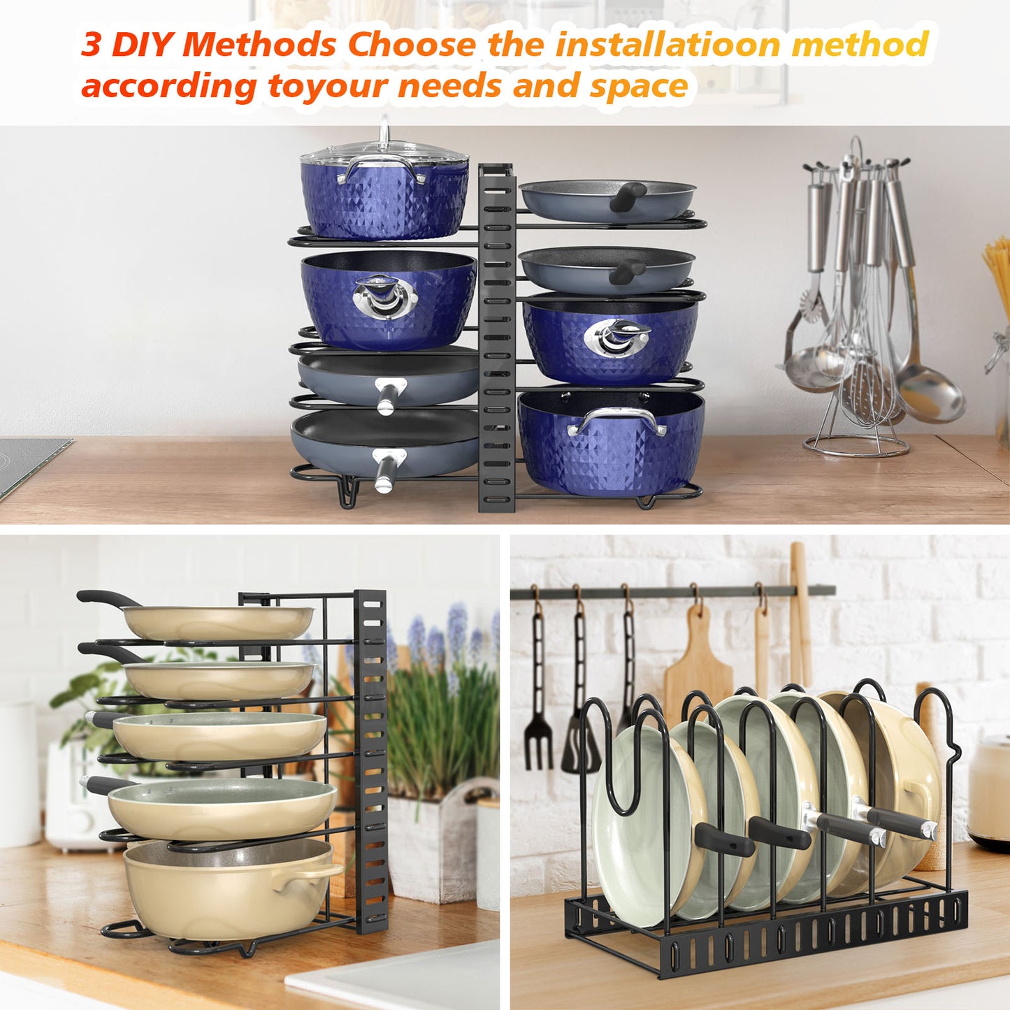 Adjustable 8-Tier Pot and Pan Organizer Rack