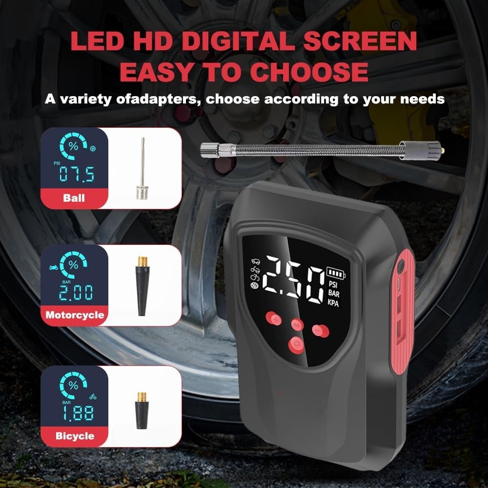 Car Battery Starter With Air Compressor, 3000A 150PSI Portable Car Battery Starter12V Battery Charger Booster Box Car With LCD Display, LED Light, USB QC3.0