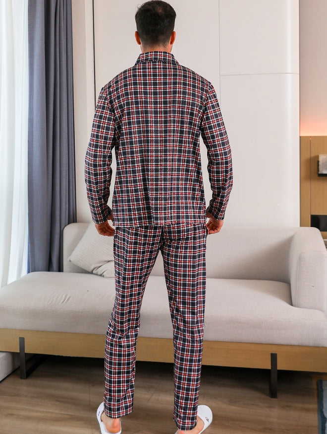 Ice Silk Long Sleeve Long Pants Men's Pajama Set