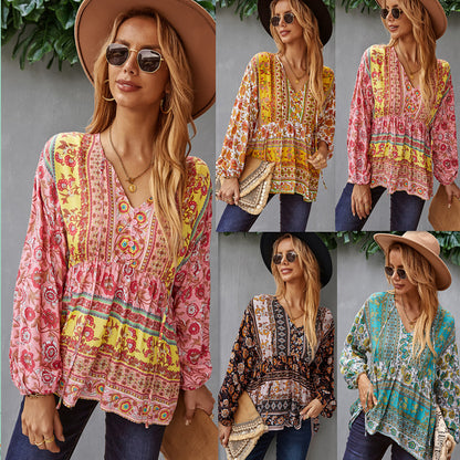 Casual Resort Top Long Sleeve Print Blouse