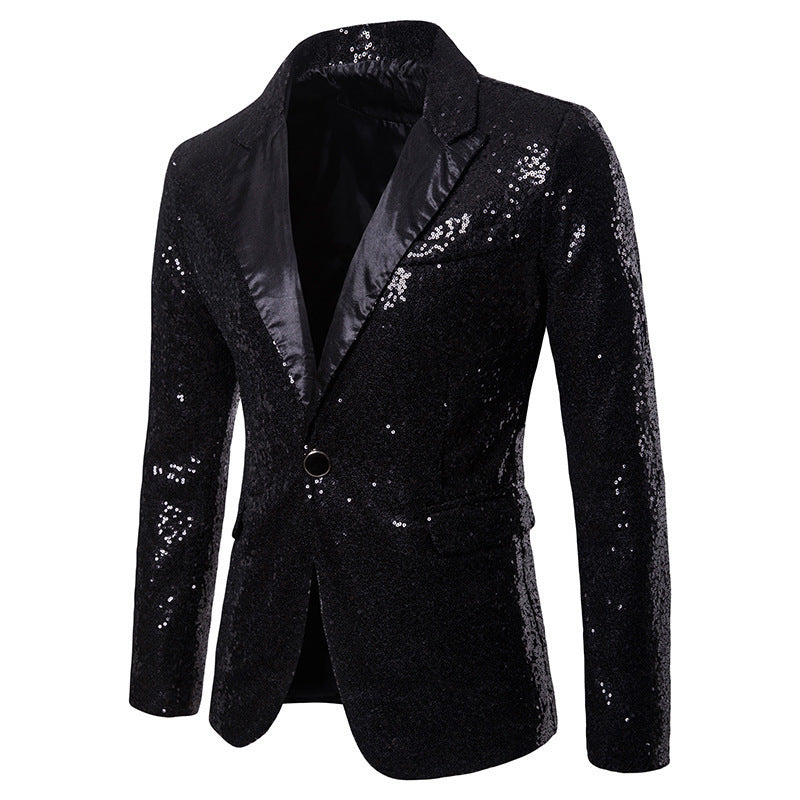 Men Banquet Stage Costume Bar Sequin Suit