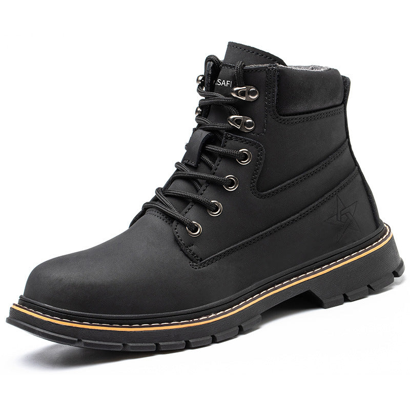 High-Top Safety Work Shoes: Steel Toe, Anti-Smash, and Anti-Puncture in Microfiber Leather.