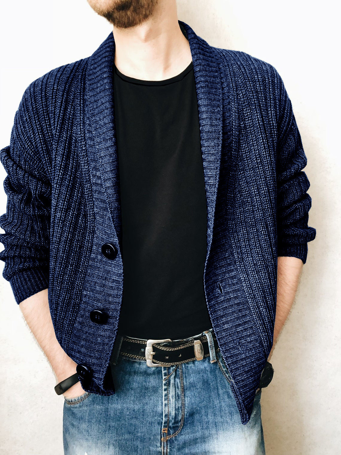 Fall Men's Fashion V-neck Long Sleeve Cardigan