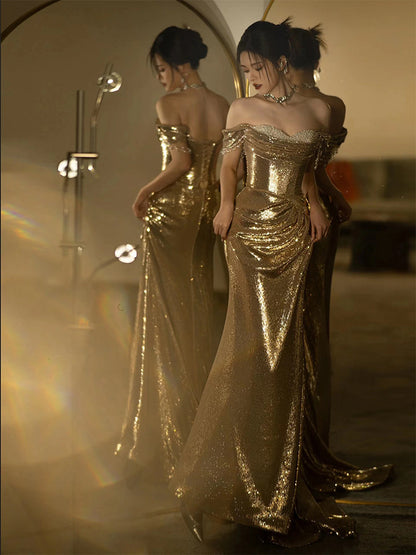 Elegant & Sparkling Gold Evening Gown