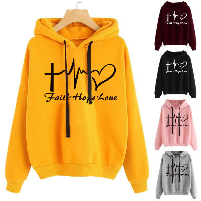 Women Long Sleeve Heart Printed Hoodie