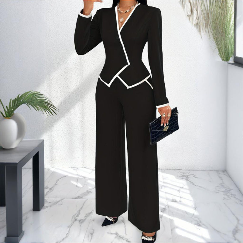 Women's V-Neck Two-Piece Office Set