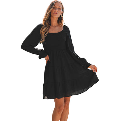 U Collar Casual Long Sleeve Dress