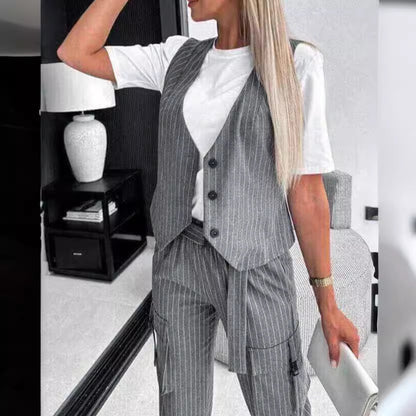 Women's Fashion Striped Print Vest Suit